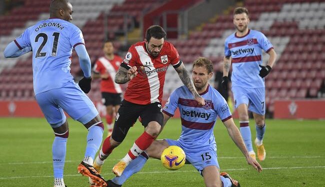Tendangan ke Kepala Che Adams Warnai Laga Southampton  Vs West Ham