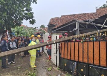 Hujan Deras dan Angin Kencang Robohkan Tiang Listrik di Bogor